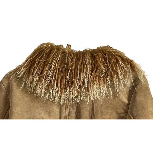 Boston Proper Womens Genuine Leather Suede Jacket With Mongolian Fur Trim Y2K - Picture 8 of 8